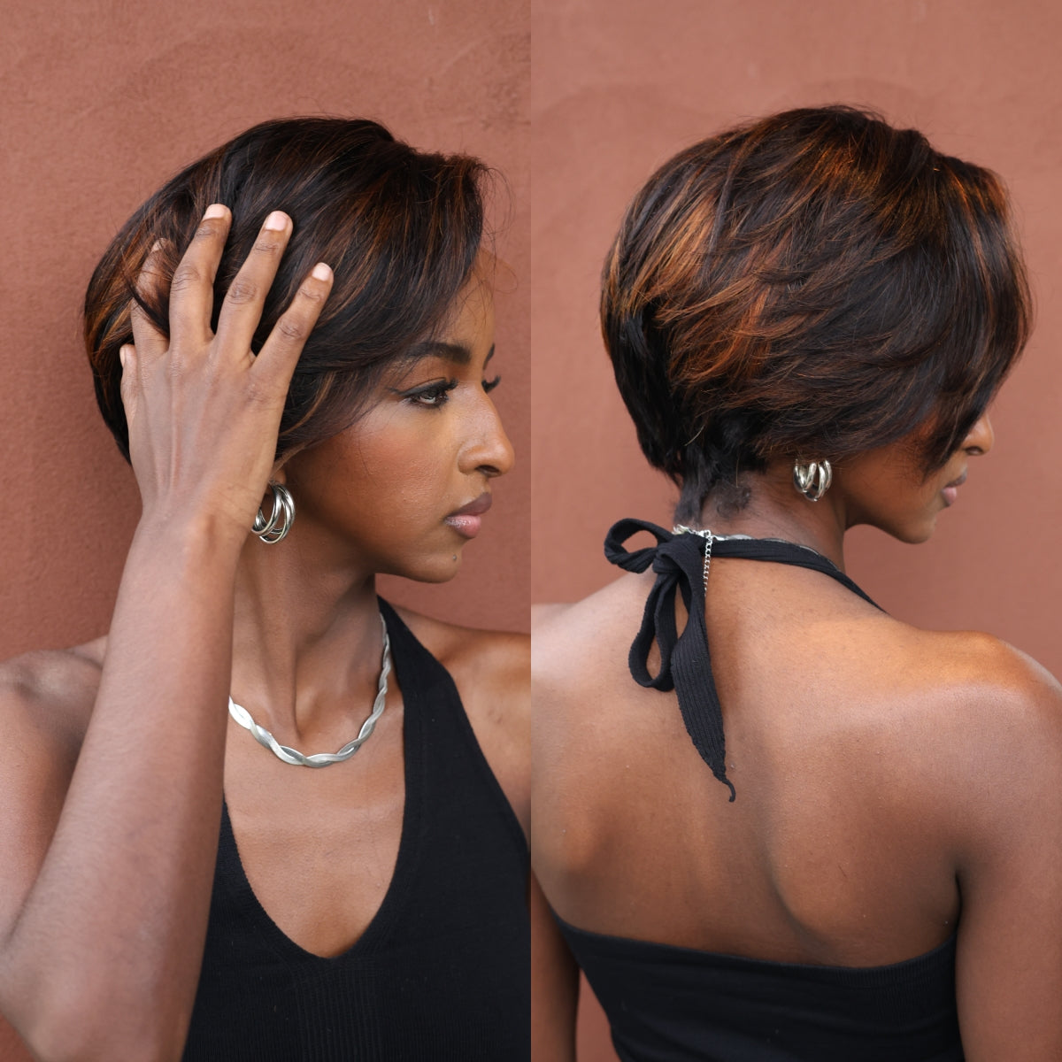 Rich Dark Brown with Copper Highlights 13x4 Lace Frontal Pixie Wig