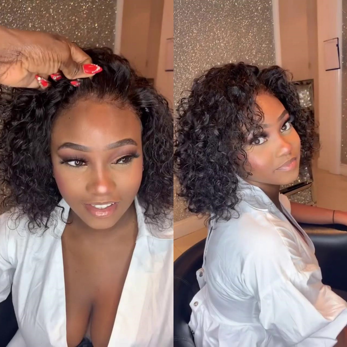 Glueless Water Wave Brazilian Curly 13×4 Lace Frontal Bob Wigs