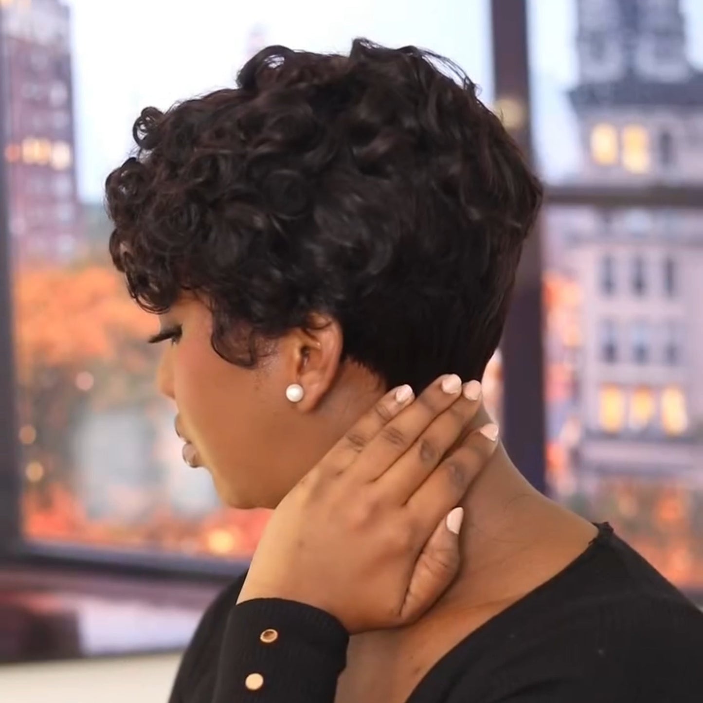 Natural Black Glueless Curly Front & Straight Back Short Bob Wig