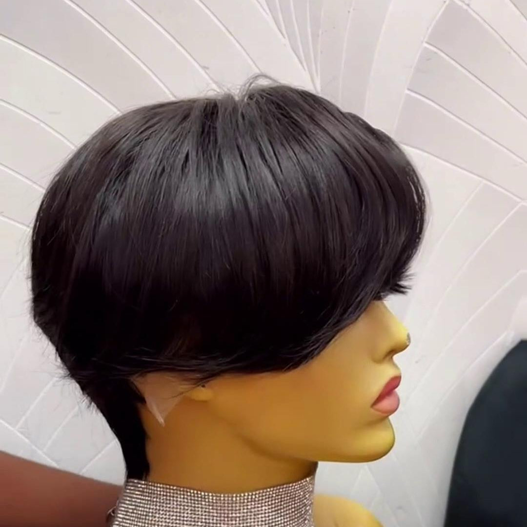 Short Layered Pixie Bob 13×4 Lace Frontal Wig With Side Bangs