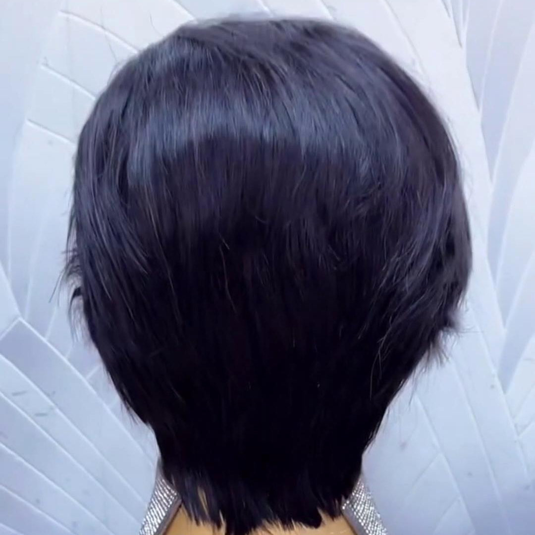 Short Layered Pixie Bob 13×4 Lace Frontal Wig With Side Bangs