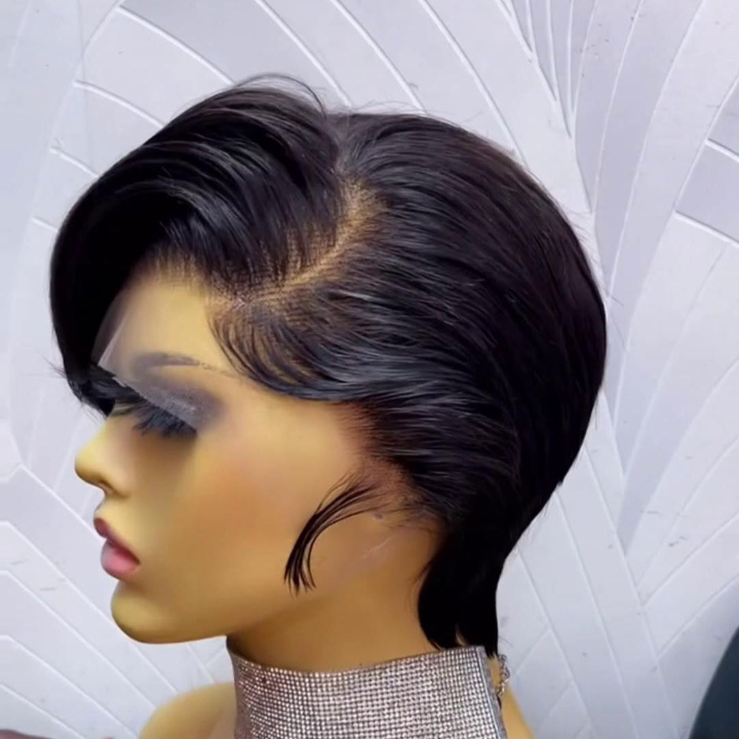 Short Layered Pixie Bob 13×4 Lace Frontal Wig With Side Bangs