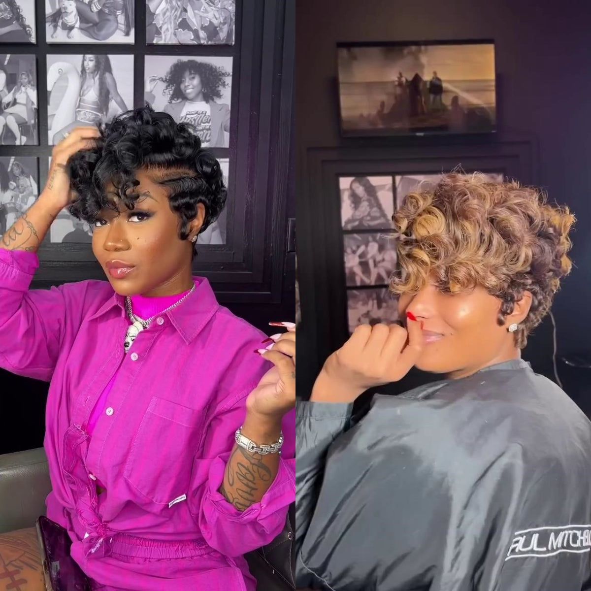 Full Lace Honey Blonde Highlighted/Black Pin Curly Finger Wave Short Glueless Wig
