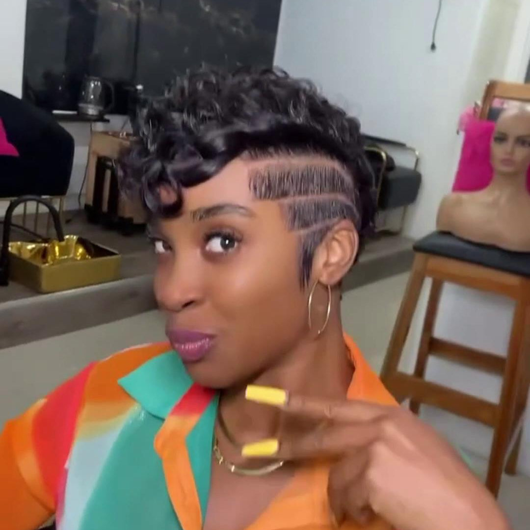 Full Lace Natural Black Pin Curly Finger Wave Short Glueless Pixie Wig