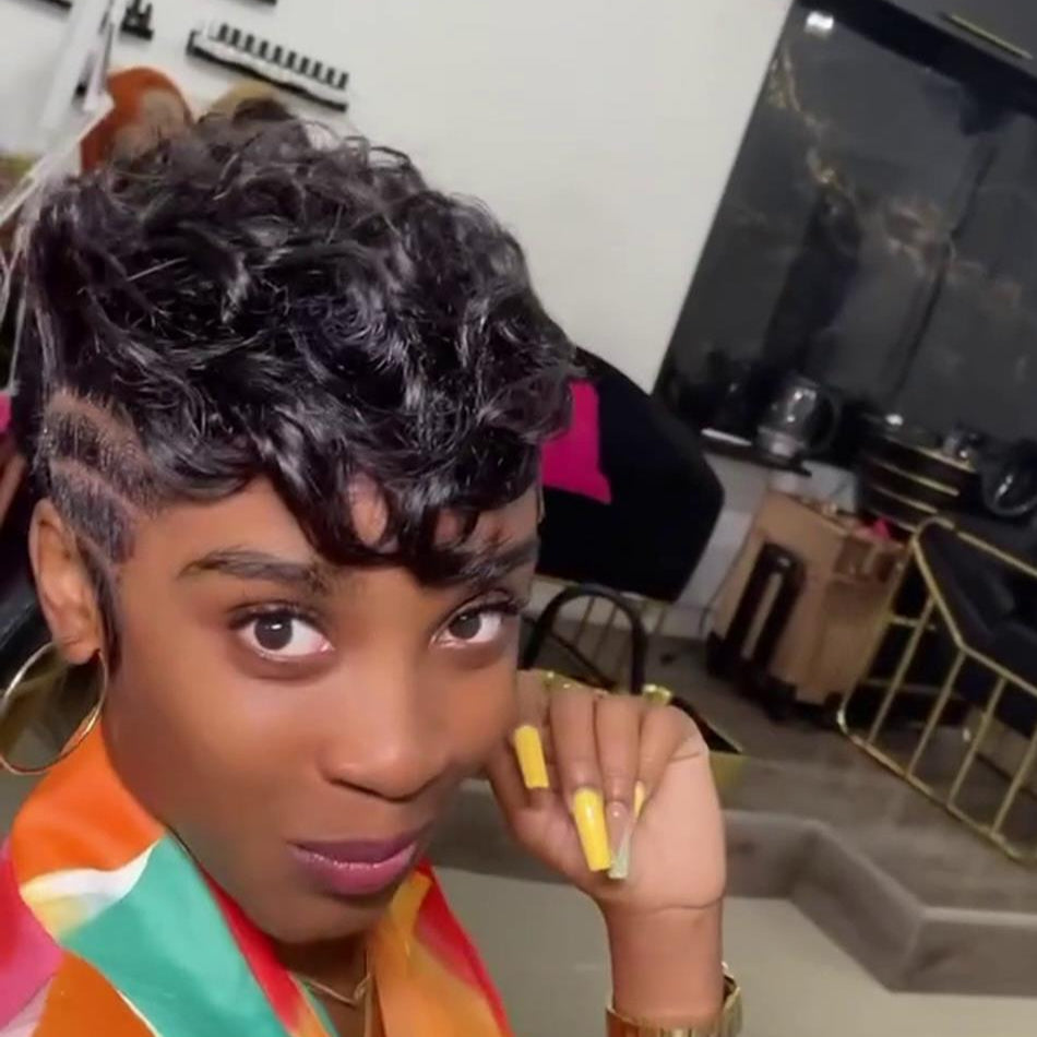Full Lace Natural Black Pin Curly Finger Wave Short Glueless Pixie Wig