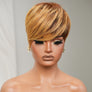 Blonde Brown Highlight Layered Pixie Cut Human Hair Wig With Bangs