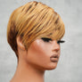 Blonde Brown Highlight Layered Pixie Cut Human Hair Wig With Bangs