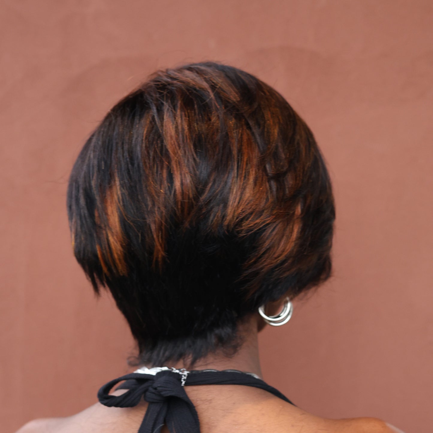 Rich Dark Brown with Copper Highlights 13x4 Lace Frontal Pixie Wig