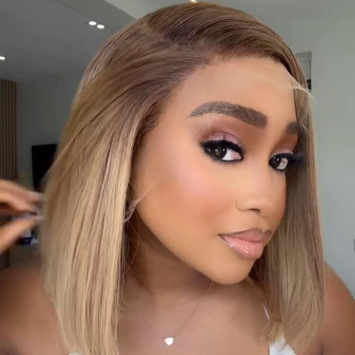 613 Ash Blonde Balayage Hair Straight 13x4 Lace Frontal Bob Wig