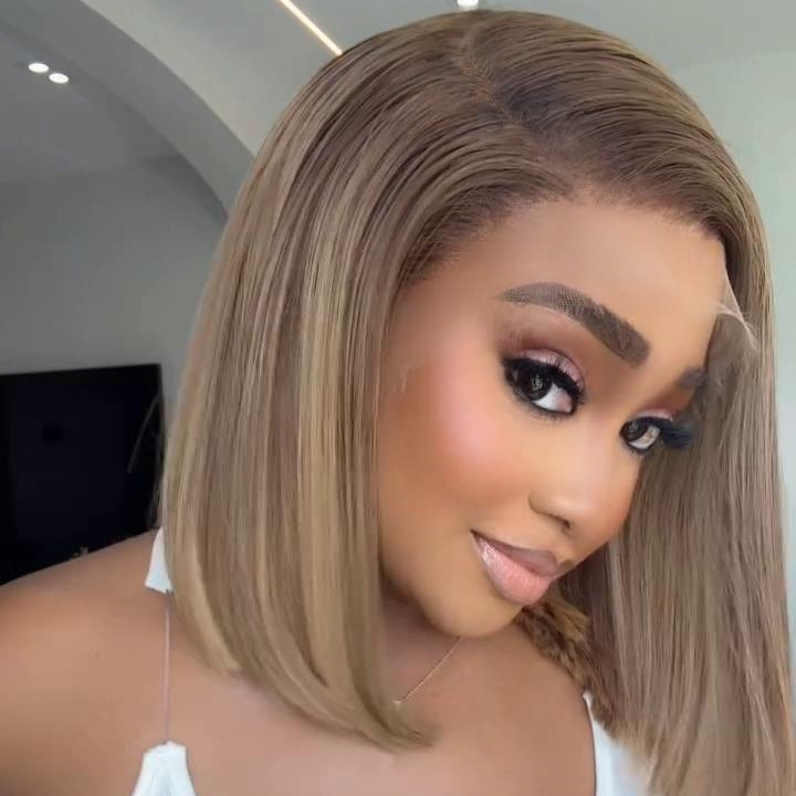 613 Ash Blonde Balayage Hair Straight 13x4 Lace Frontal Bob Wig