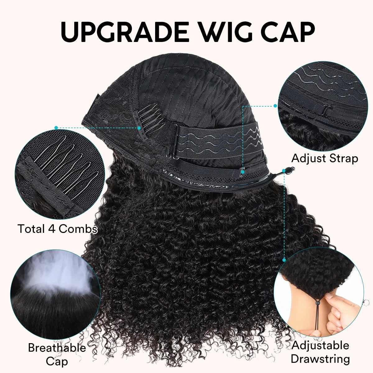 Kinky Coily Half Wig with Drawstring Human Hair Affordable Wig