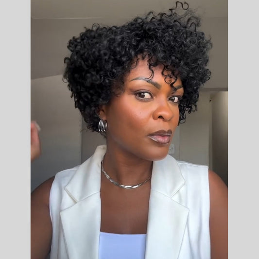 Put on & Go Pixie Cut Curly Bob Wig 100% Human Hair