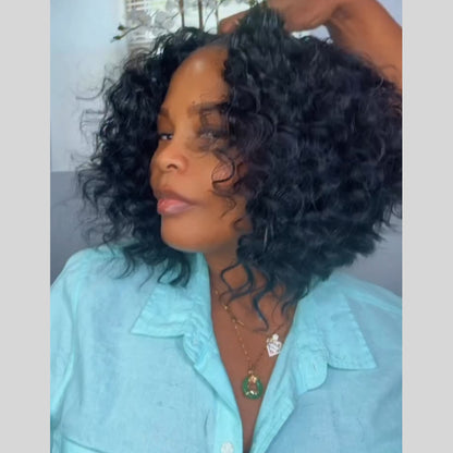 Natural Realistic Angled Style Curly Bob 5x5 Lace Closure Wig