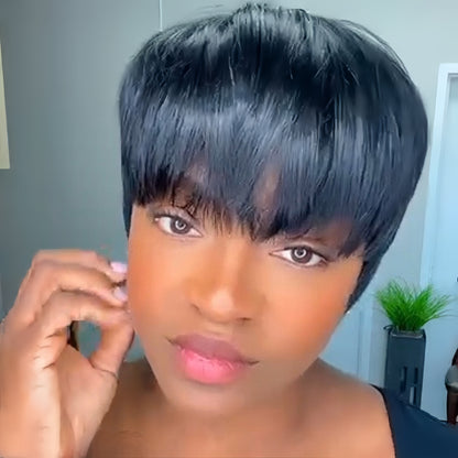 Nature Short Pixie Cut Glueless Human Hair Wig With Bangs
