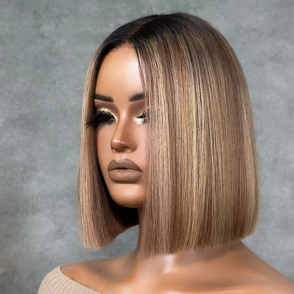 613 Ombre Blonde Highlight with Brown Straight Bob Wig