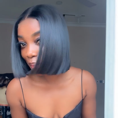 Natural Realistic Blunt Cut Bob Glueless Closure Wig