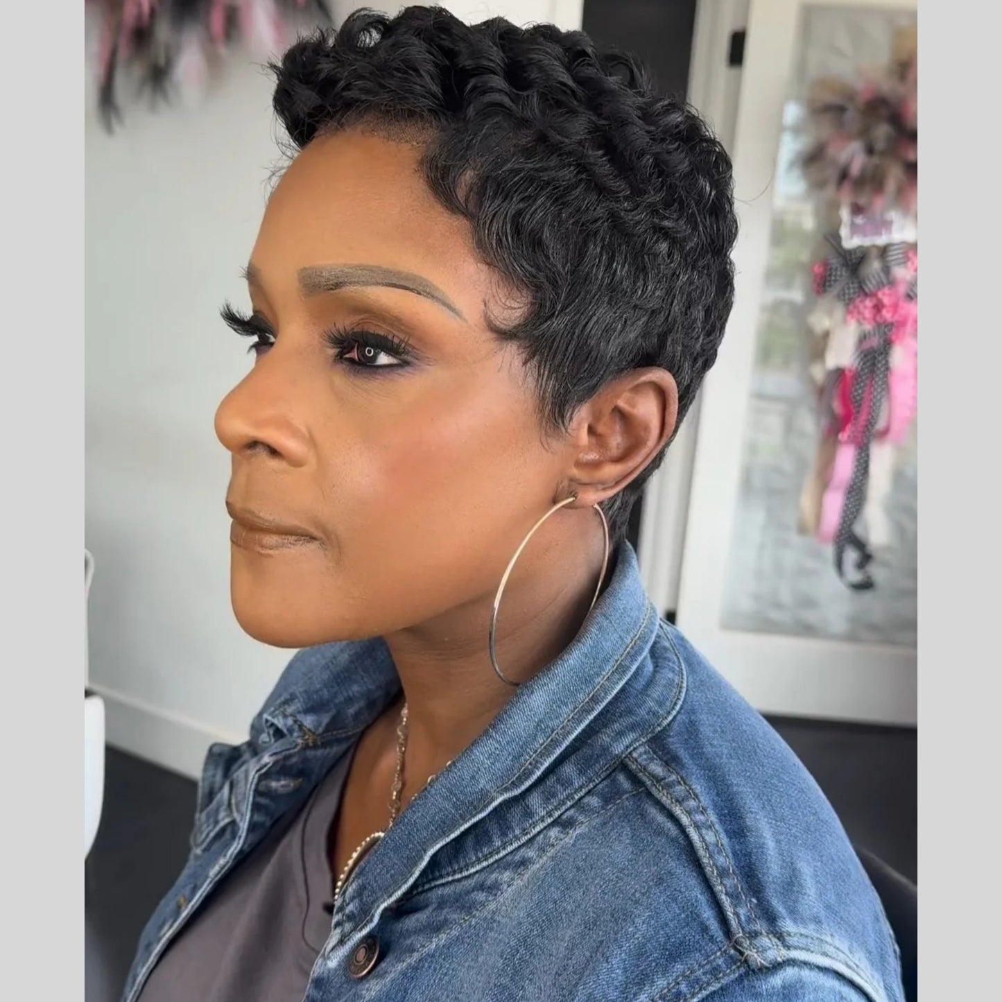 Curly Pixie Cut Human Hair Short Full Lace Wig For Black Women