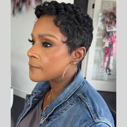 Curly Pixie Cut Human Hair Short Full Lace Wig For Black Women