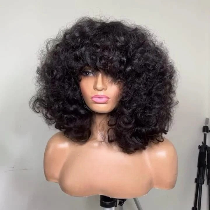 Put On & Go Voluminous Curly bob Wig With Bangs