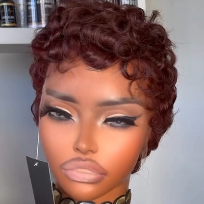Full Lace Burgundy Finger Wave Short Pixie Human Hair Wig