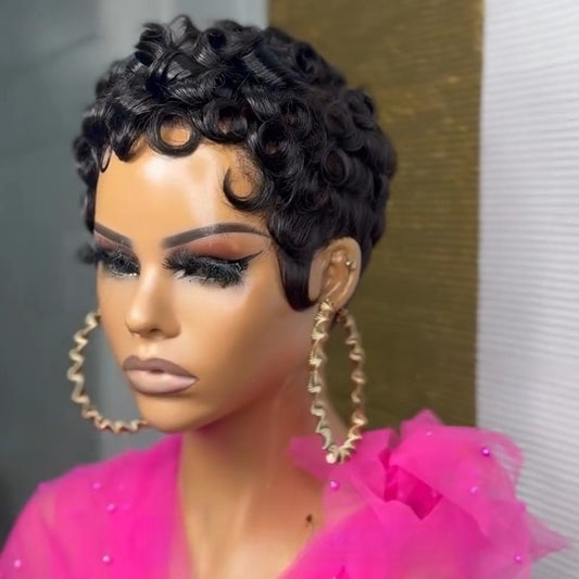 Glueless Full Lace Curled Pixie Wig