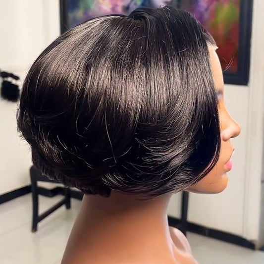 Natural Realistic Side Parted Layered Cut Bob Lace Frontal Wig