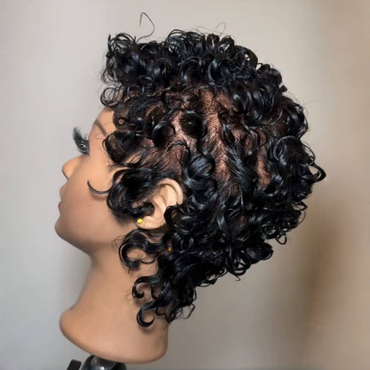 Full Lace Short Curly Pixie Cut Glueless Human Hair Wig