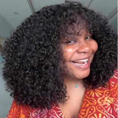 Put on & Go Glueless Kinky Curly 5x5 Lace Closure Wig With Bangs