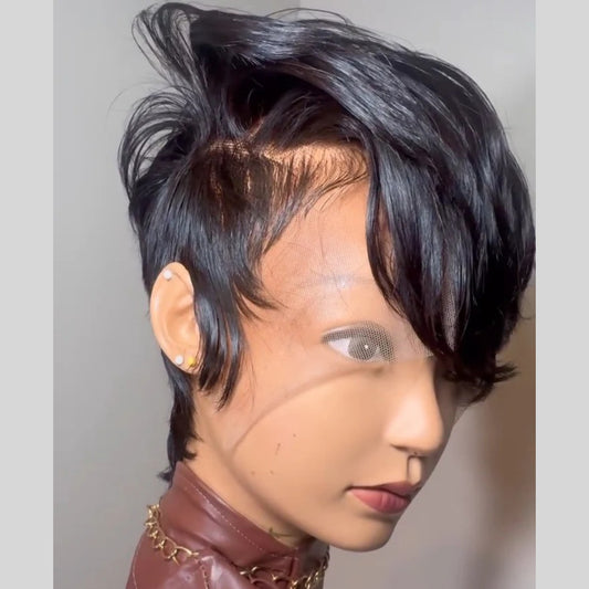 Pixie Cut Long Bangs 13x4 Lace Front Wig
