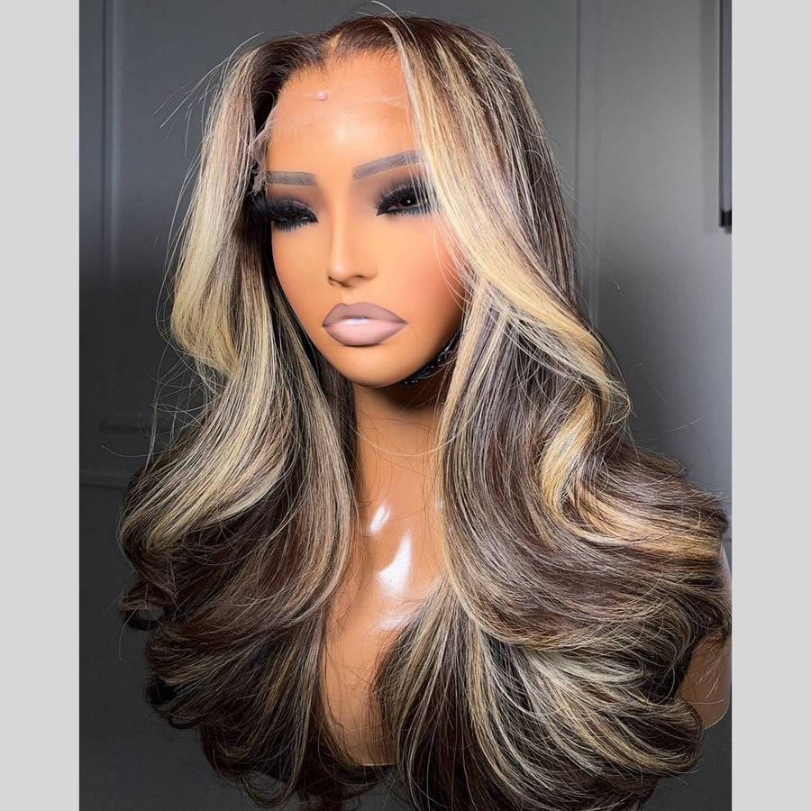 Put On ＆ Go Balayage Blonde Highlight Layered Wavy Lace Closure Wig