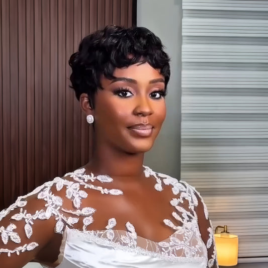 Curly Texture Short Pixie Cut Glueless Human Hair Wig