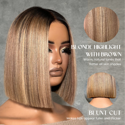 613 Ombre Blonde Highlight with Brown Straight Bob Wig
