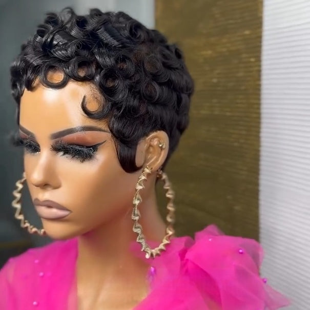Glueless Full Lace Curled Pixie Wig