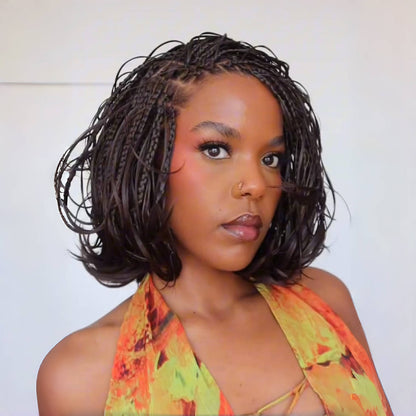 Boho Curls Knotless Braided Invisi Drawstring Synthetic Short bob Wig