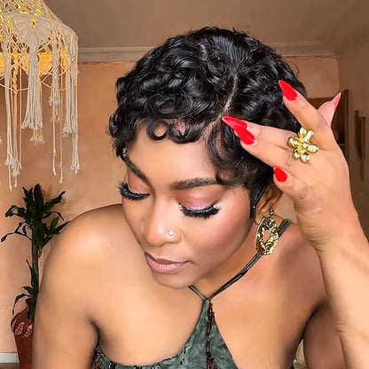 Full Lace Finger Wave Short Pixie Human Hair Wig