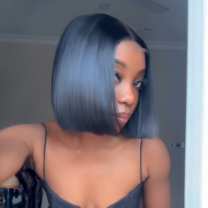 Natural Realistic Blunt Cut Bob Glueless Closure Wig