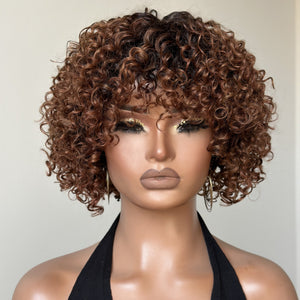 Glueless Ombre Dark Blonde Short Brazilian Curly Wig