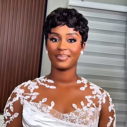 Curly Texture Short Pixie Cut Glueless Human Hair Wig