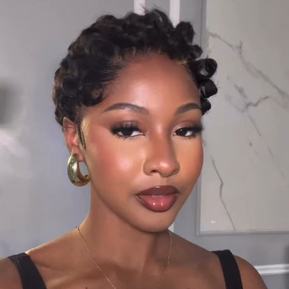 Full Lace Finger Curly Short Pixie Cut Human Hair Wig