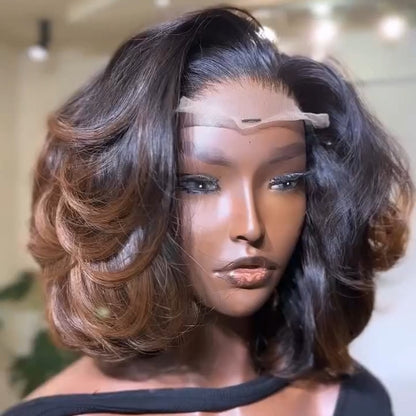 Brown Highlight Layered Cut Bob 13x4 Lace Frontal Wig