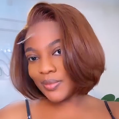 Brown Side Parted Layered Cut Bob Lace Frontal Wig