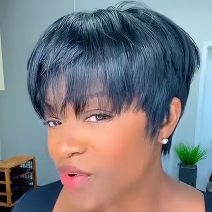 Nature Short Pixie Cut Glueless Human Hair Wig With Bangs