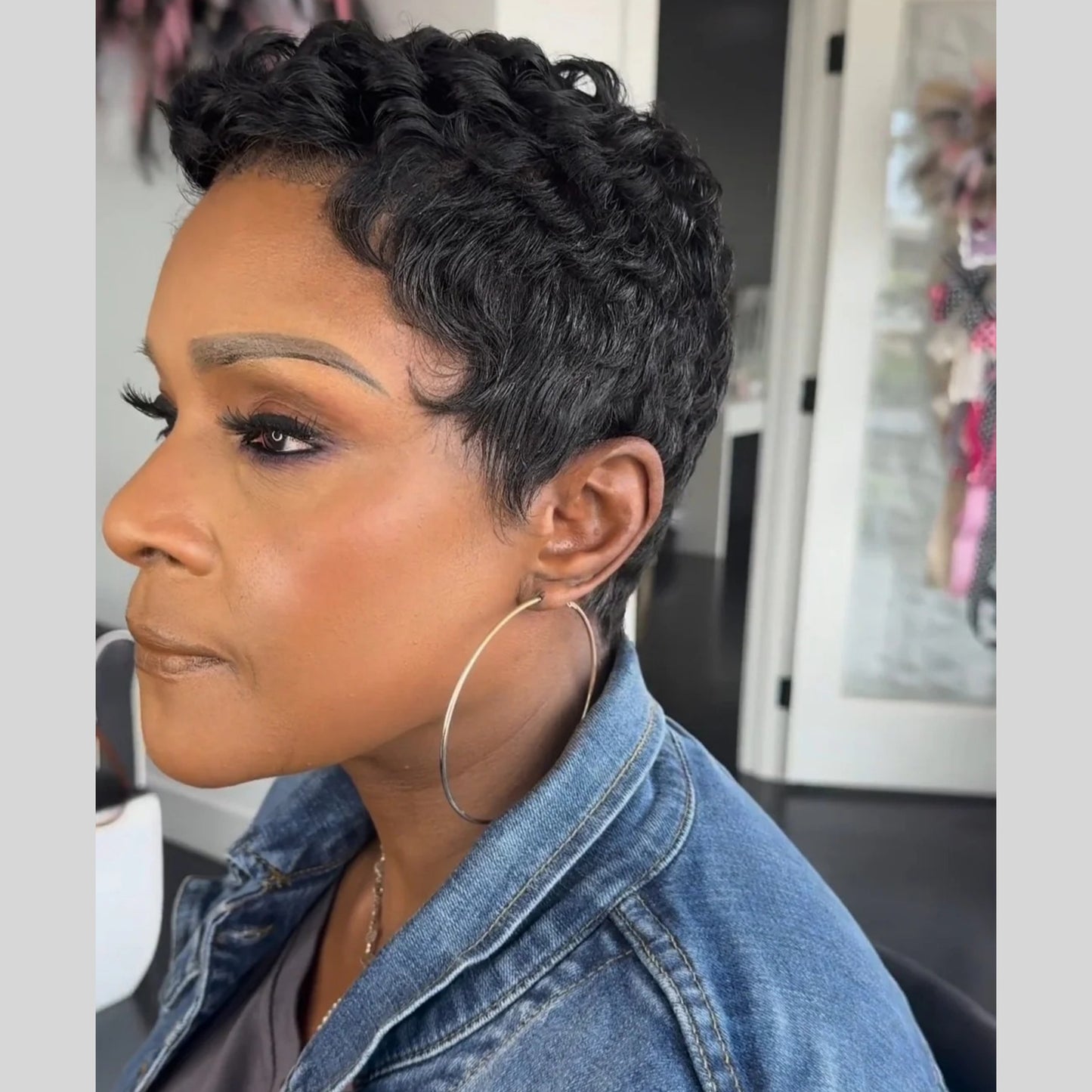 Curly Pixie Cut Human Hair Short Full Lace Wig For Black Women