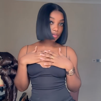 Natural Realistic Blunt Cut Bob Glueless Closure Wig