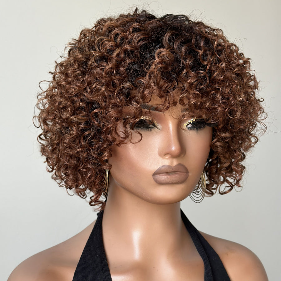 Glueless Ombre Dark Blonde Short Brazilian Curly Wig