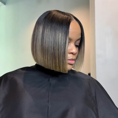 Blonde Highlight With Black Blunt Cut Bob 5x5 Lace Closure Wig