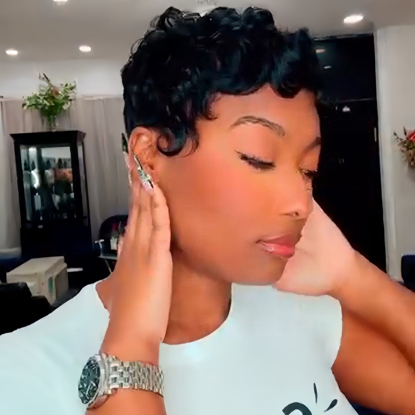 Full Lace Urban Edge Wave Pixie Short Curls Silky Human Wig
