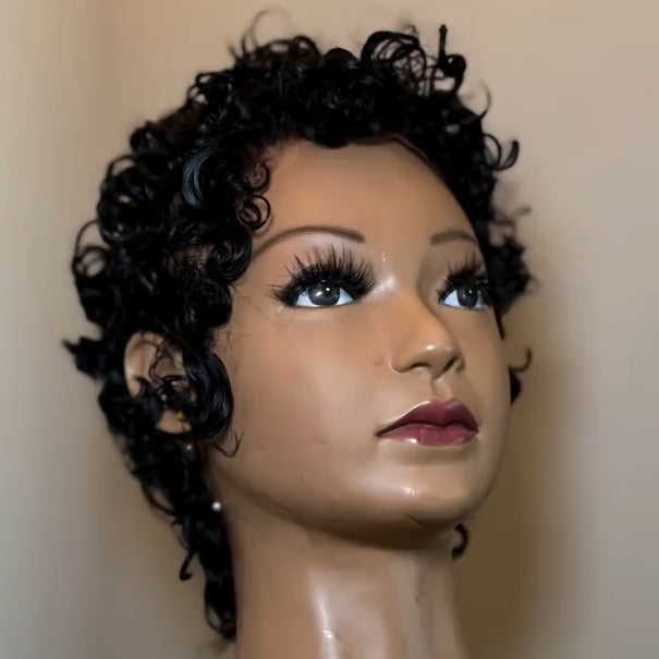Full Lace Short Curly Pixie Cut Glueless Human Hair Wig