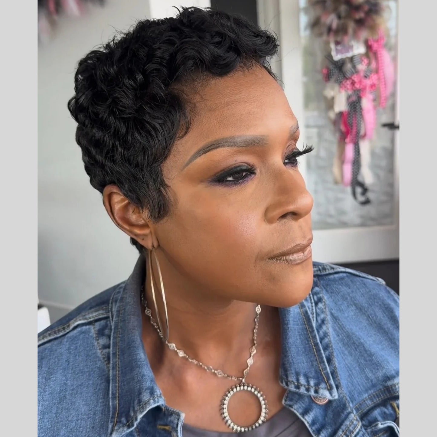 Curly Pixie Cut Human Hair Short Full Lace Wig For Black Women