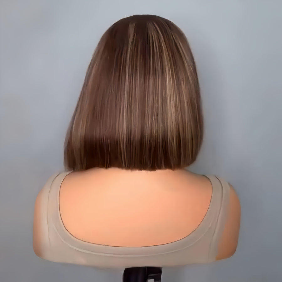 Brown With Blonde Highlight Straight Bob Lace Wig